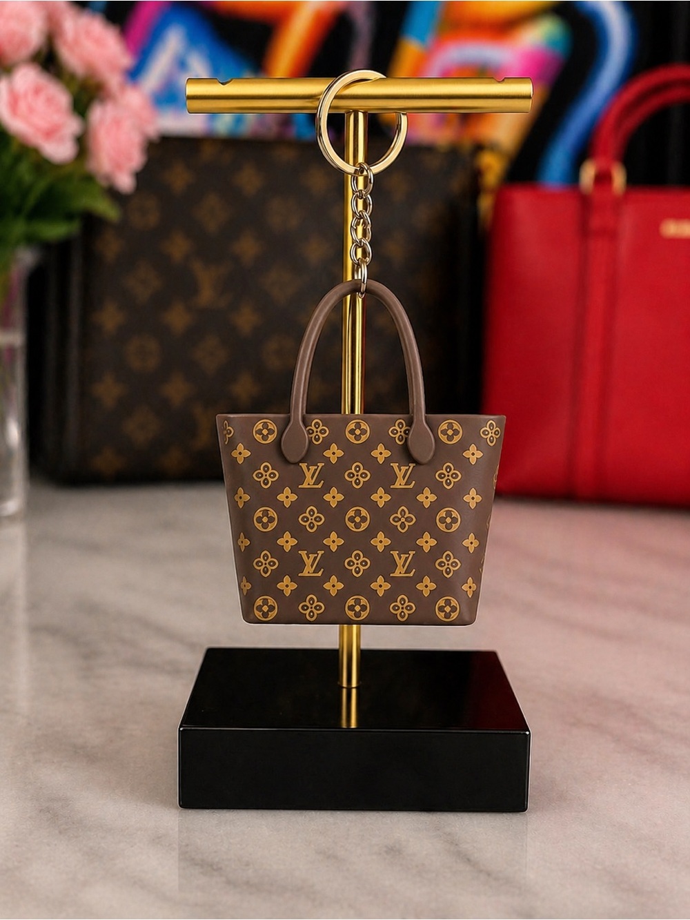 Brown Monogram Mini Tote Keychain/ bag Charm-New in plastic/ fashion